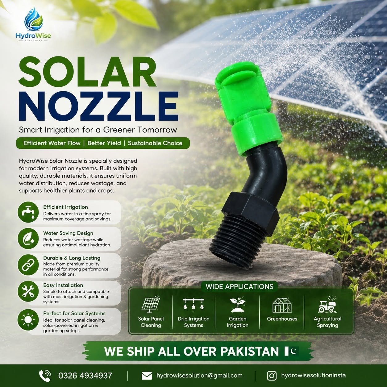 HydroWise Solar Nozzle – Adjustable High-Pressure Mist Sprayer for Solar Panel Cleaning, Drip Irrigation & Garden Watering - Image 2